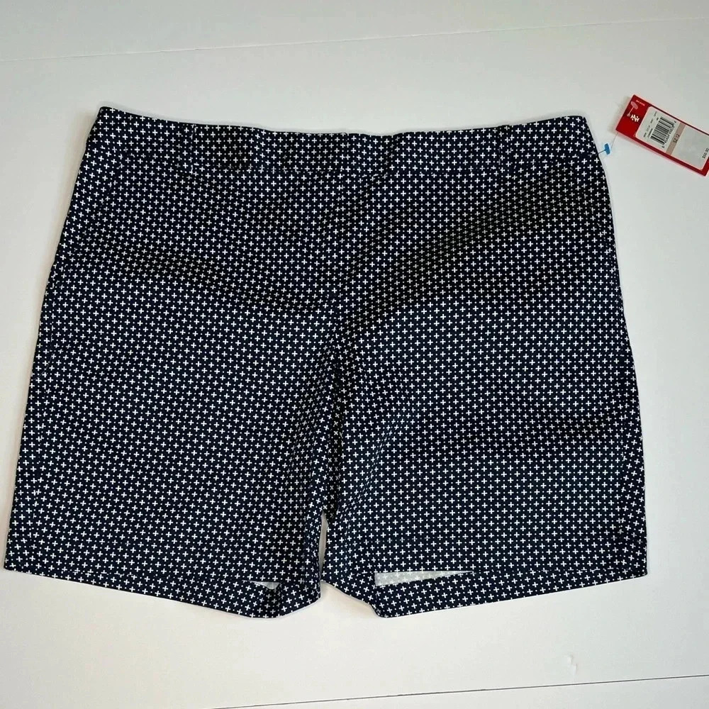 Izod Athletic Cotton Spandex Sporty Golf Print Pattern Shorts Navy+ Wht